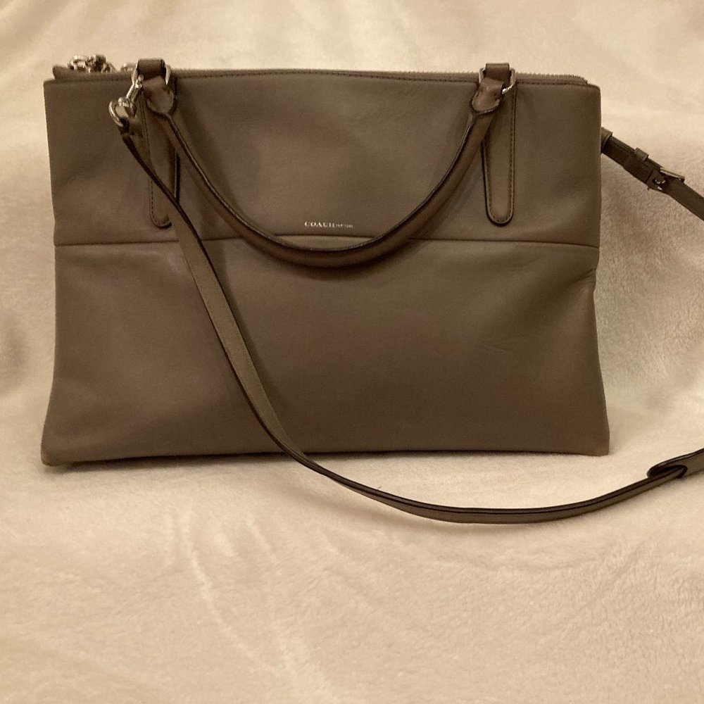 Coach Borough 30348 Retro Chic Grey Gloved Leather Convertible Bag, 14 X 11